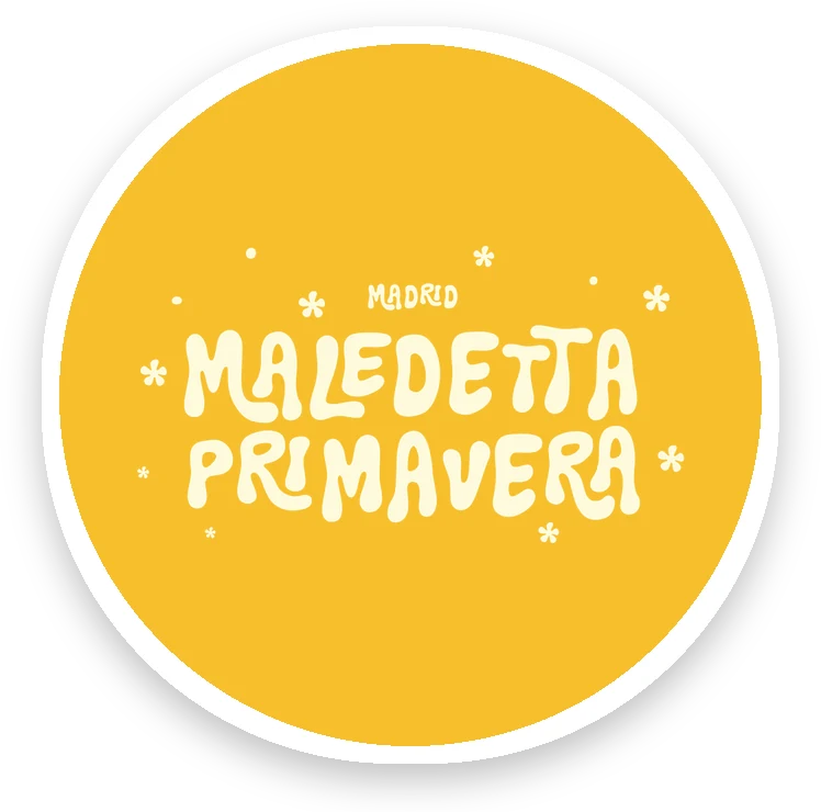 Adesivo tondo: logo Maledetta Primavera crema su giallo
